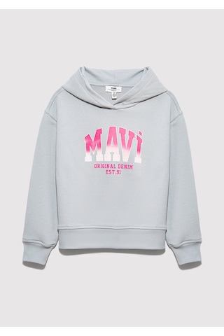 Mavi - Mavi Logo Baskılı Kapüşonlu Gri Sweatshirt 7s10179-70075 Gri
