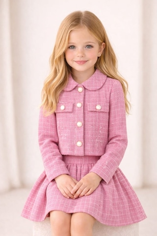 My Kids Wear Kız Çocuk Ekose Ceket Etek Takım Şık Kombin 12642 Pembe