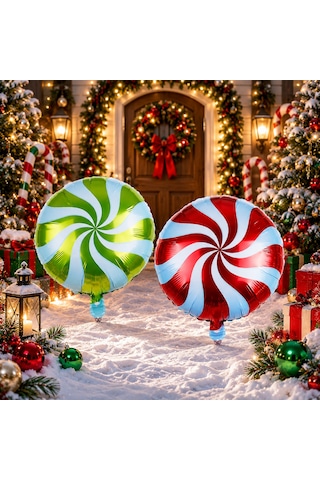 Vıp Yüksek Kalite 2 Adet 40 Cm Kırmızı Yeşil Lolipop Şeker Yılbaşı Balonu Lolipop Şeker Folyo Balon