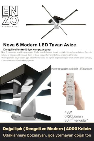 Nova 6 Silver Led Tavan Avize Kumandalı Dim Edilir Aşağı Işık Doğal Işık