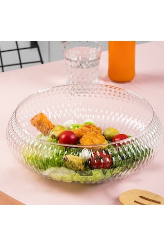 Porsima 4319 Rustik El Yapımı Büyük Boy Cam Salata Kasesi 26cm Şe
