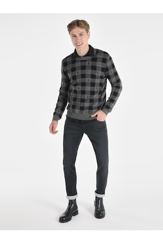 Colin's Colins Regular Fit Bisiklet Yaka Baskılı Gri Erkek Kazak Cl1065573 Gri Melanj