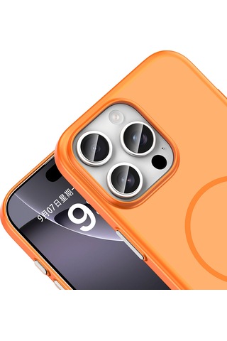 iPhone Uyumlu 16 Pro Kılıf Magsafe Şarj Özellikli Ultra İnce Mat Soft Lora Pc Kapak Turuncu