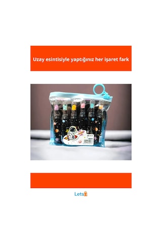 Astronot Desenli Fosforlu Kalem Seti 6 Adet Çok Renkli