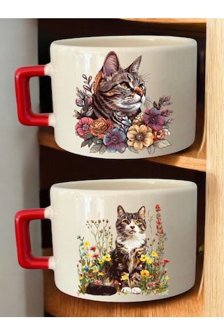 Çiçek Ve Kedi 2'li Kupa Bardak - Tasarım Çay Bardağı, Tasarım Seramik Kupa, Tasarım Kupa Yaptırma Beyaz Çiçek Ve Kedi 2'li Kupa Bardak - Tasarım Çay Bardağı, Tasarım Seramik Kupa, Tasarım Kupa Yaptırma Beyaz