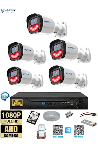 5 Kameralı Full HD Güvenlik Kamera Seti 320 GB HDD 5MP Gece Görüşlü (Siyah-Beyaz) Sabit İp Gerekmez