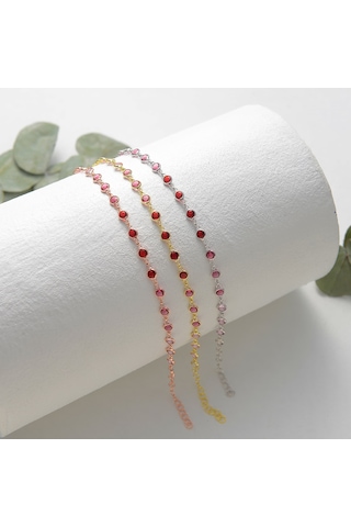 Queen Silver Jewelry 925 Ayar Gümüş Kırmızı Renk Geçişli Zirkon Taşlı Tamtur Bileklik Altın