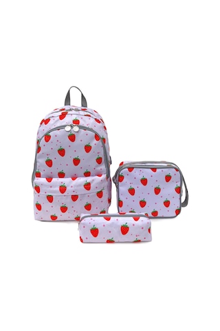 Superbag Kız Çocuk Ilkokul Çantası Çilek Desenli Sırt Çantası Beslenmelik Ve Kalemlik 3'lü Set
