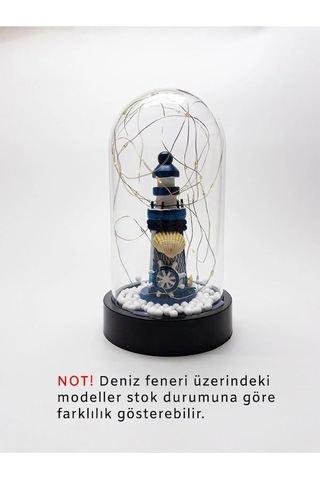 Doğum Günü Ve Sevgiliye Hediye, Fanus İçinde Mini Ahşap Deniz Fenerli Gün Işığı Ledli Dekoratif Lamba