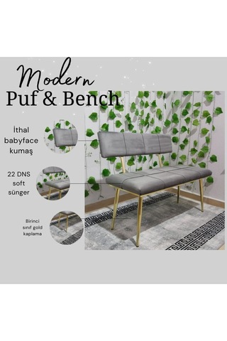 Özcan Metal Metal Ayaklı Sırtlı Gold Mutfak Salon Antre Yatak Odası Puf Bank Oturak Bench Gri