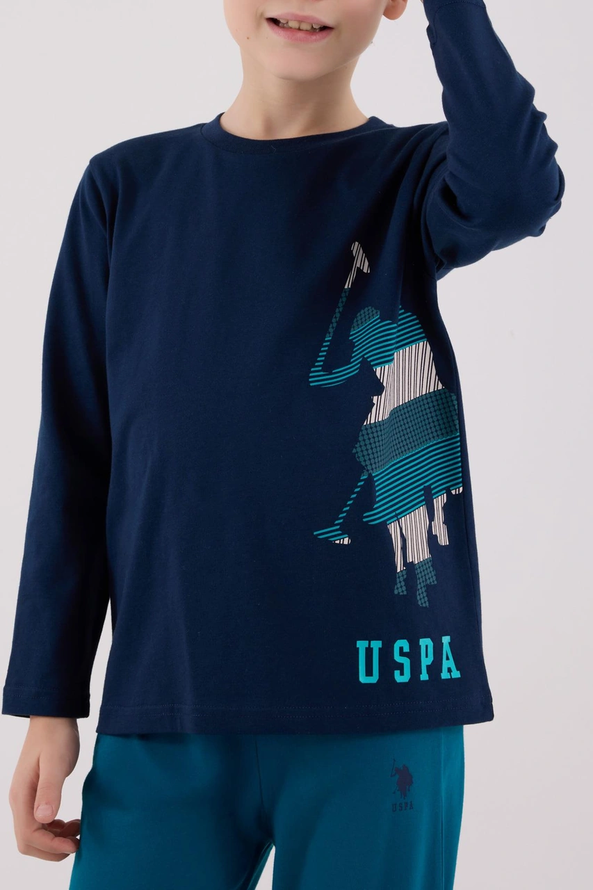 U.s. Polo Assn. Erkek Çocuk Logolu Lacivert %100 Pamuklu Uzun Kollu Paça Lastikli Pijama Takım Lacıvert