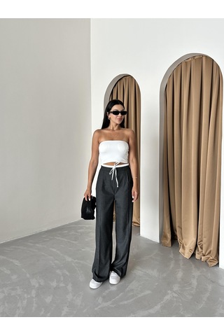 Antrasit Bel Bantı Detaylı Yan Fermuarlı Pantolon Antrasit