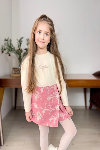 Koçak Kids Brode Desen Şort Etekli Pembe Renk Kız Çocuk Takım