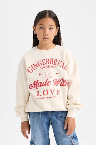 DeFacto Kız Çocuk Relax Fit Bisiklet Yaka Baskılı Sweatshirt D7058A824WNER99 Ekru