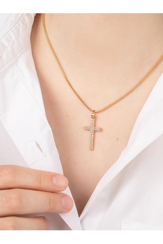Xuping Taşlı Altın Kaplama Haç Kolye Tıbbi Alaşımlı 158089319 Altın Rengi