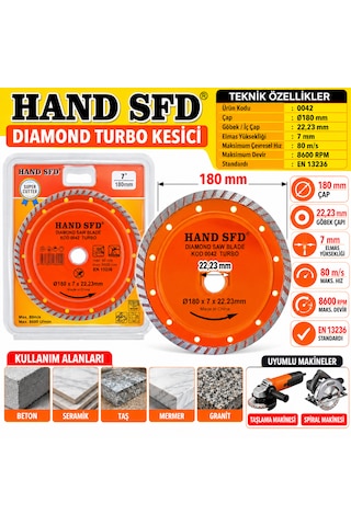 Daire Granit Mermer Beton Taş Kesici 180 X 7 X 22.23 Mm Ürün Kodu :0042