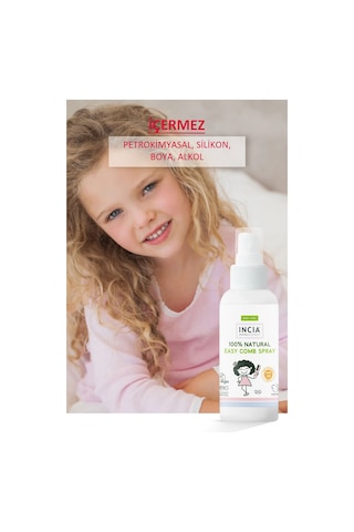 INCIA %100 Doğal Kolay Tarama Spreyi Çocuklar İçin Nemlendirici Parlaklaklaştırıcı Anti Klit 100 ml