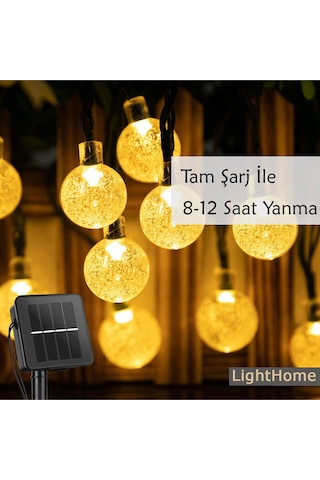 50 Led 7 Metre Sarı Opak Solar Led Işık Güneş Enerjili Bahçe Teras Balkon Ağaç Lambası Aydınlatması