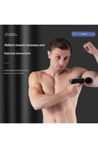 Lemestar 6 Ayar Tuşlu Model Elektrikli Fasya Silahı - 4 Masaj Başlığı + Usb Type-c Şarj Kablosuyla Kas Geri Dönüşü İçin 1200 Mah Pil Siyah