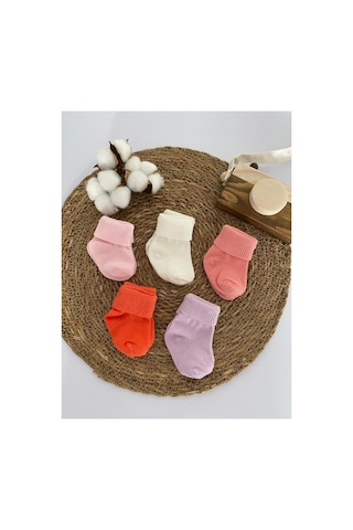 Glory Baby Organik Pamuklu Unisex 5'li Premium Yenidoğan Bebek Çorabı - Kutulu Ekru-pembe-lila-turuncu-soman Ekru-pembe-lila-turuncu-soman