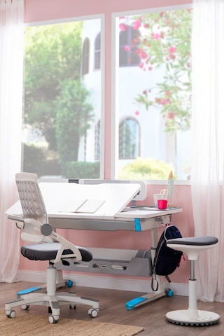 Sirius Standart Yükseklik Ve Eğim Ayarlı Çekmeceli Bilgisayar, Ofis Ve Çalışma Masası Ekru Mavi Gri