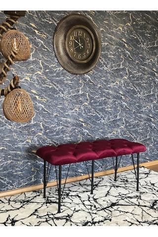 Yirmi15 Metal Ayaklı Babyface Bordo Puf & Bench