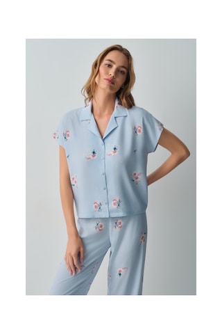 Suwen Bliss Gömlek Yaka Pijama Takımı Wsh10510060348 Mavi