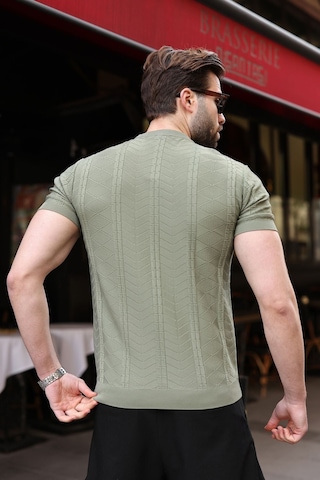 Haki Bisiklet Yaka Slim Fit Triko Erkek Tişört E7466