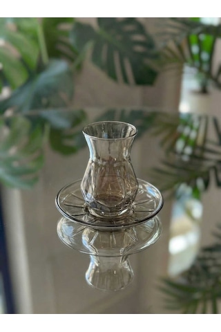 Çnr Home Collection 12 Parça 6 Kişilik Füme Cam Bardak Seti Altın