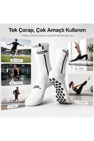 Womanandkids Wak Kaydırmaz Futbol Çorabı Beyaz Bilek Destekli, Denge Ve Tutuş Sunan Spor Çorabı