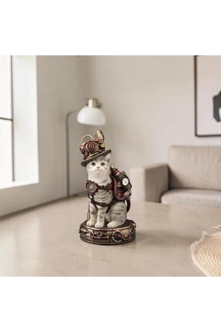 Wıse Steampunk Kedi Dekoratif Obje Poliresin Koleksiyon Biblosu 17,5 Cm -