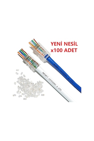 Yeni Nesil Jak Cat5/Cat6 Rj45 Konnektör 100 Lü Paket Cat6 Ez 4381