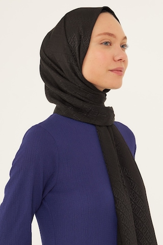 Mirsoy Scarf Halka Desen Parlak Jakar Şal - Siyah Siyah