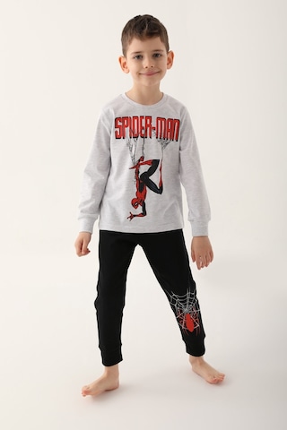 Spiderman Kar Melanj Erkek Çocuk Uzun Kol Pijama Takım Gri Melanj