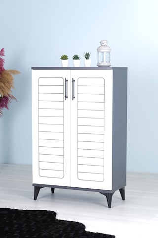 Luna 2 Kapaklı 4 Bölmeli Modern Ayakkabılık - Beyaz / Antrasit