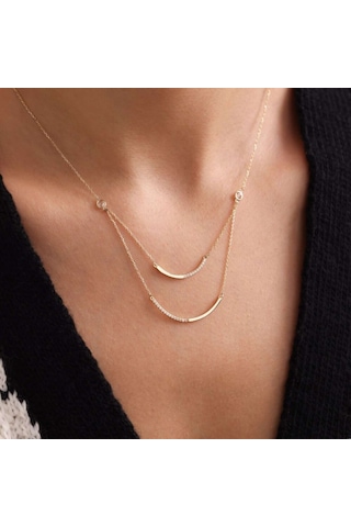 Sembol Gold Altın Çubuk Kolye Çift Zincir T12763