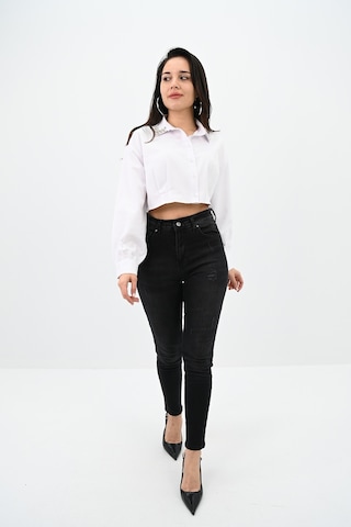 Koza Butik Kadın Yakası Taş Detaylı Crop Gömlek 1752-24 001