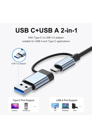 Mufunye Usb-c Ve Usb-a'dan 7 Porta Çevirici: Usb3.0, 4 Usb2.0, Pd Şarj Ve Veri Portu - Uzay Gri Hub