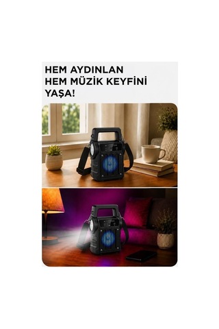 Bluetooth Hoparlör Rgb Işıklı Fenerli Kablosuz Speaker Kts-2295 Siyah Müzik Cihaz Parti