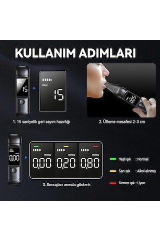Teletek Dijital Alkolmetre, Lcd Ekranlı, Type-c Şarjlı, Sesli Ve Işıklı Uyarı Sistemi, Taşınabilir Alkol Test C