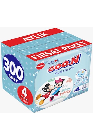 Goon Mutlu Bebek Bebek Bezi 4 Numara Maxi Aylık Fırsat Paketi 300 Adet
