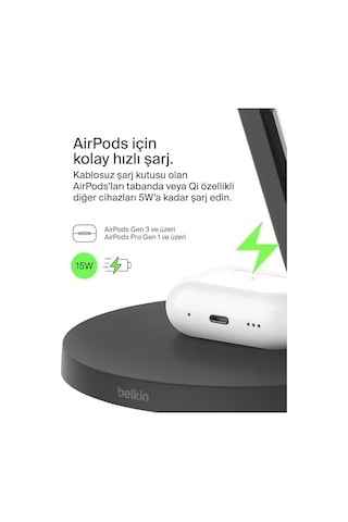 3&apos Ü 1 Arada Qi2 Şarj Cihazı, Magsafe Uyumlu Kablosuz Şarj İstasyonu, Apple İphone 16 Serisi, Apple Watch, Kaymaz Tabanlı Airpods İçin Qi2 Kablosuz Şarj Aleti, Psu Dahil - Siyah