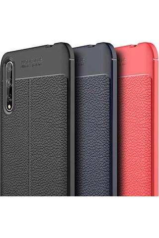 Kilifone - Huawei P Smart S Y8p Uyumlu Kılıf Deri Dikiş Görünümlü Niss Karbon Silikon Kapak - Kırmızı - T13926