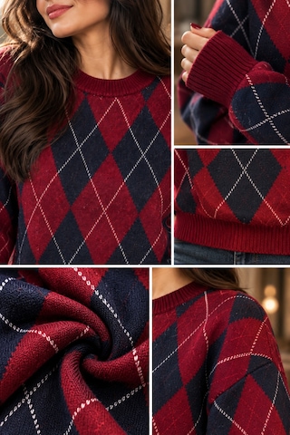 Cloudymood Kadın Bordo Lacivert Baklava Desenli Bisiklet Yaka Oversize Triko Kazak Bordo-lacivert - 937711675 Bordo-lacivert