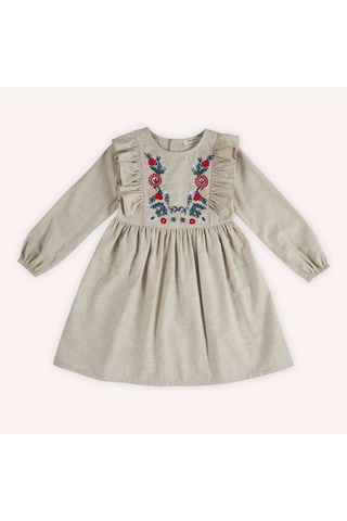 Kız Çocuk Nakış Detaylı Elbise Bej 2421gk26011-4945 001