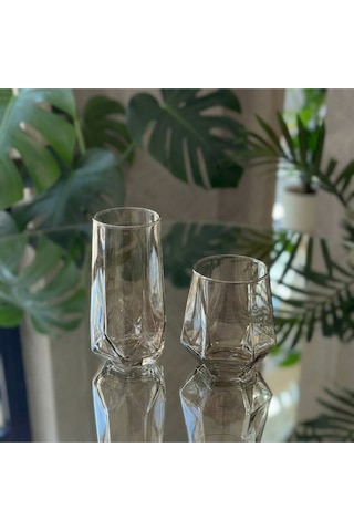 Alfafe Home 12 Li Füme Cam Su Bardağı Seti 6 Uzun + 6 Kısa Modern Bardak Takımı Su Seti