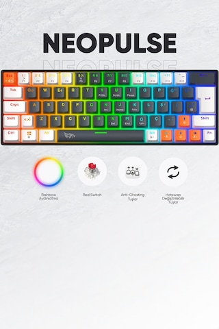 Neopulse Mekanik Klavye Gaming Klavye Red Switch Rainbow 63 Tuşlu Gasket Klavye Mini 12mod Siyah