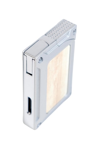 Caseti Tek Torch Pürmüz Gümüş Ahşap Desenli Metal Puro Çakmağı