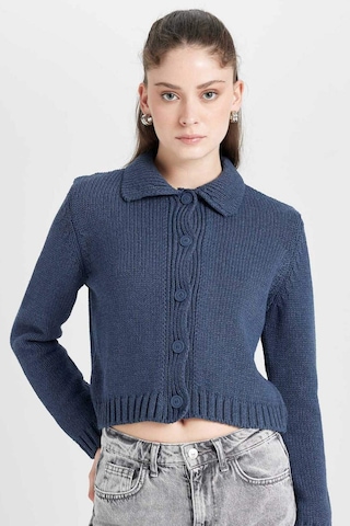 Defacto Regular Fit Polo Yaka Basic Düz Düğmeli Triko Hırka D5395AX24AUNV215 Lacivert