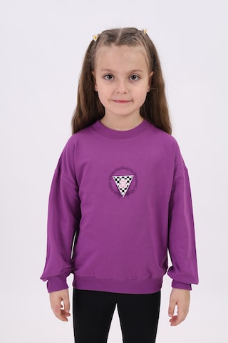 Toontoy Kız Çocuk Relax Fit Bisiklet Yaka Düşük Omuz Nakış Baskılı Sweatshirt - 2 İplik Mor